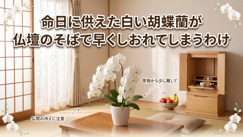 命日に供えた白い胡蝶蘭が、仏壇のそばで早くしおれてしまうわけ